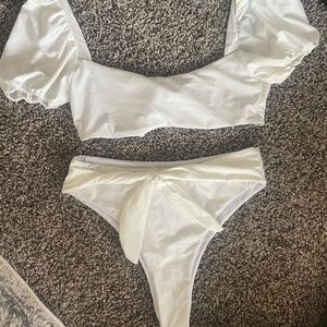 White Bikini Set with puff sleeves